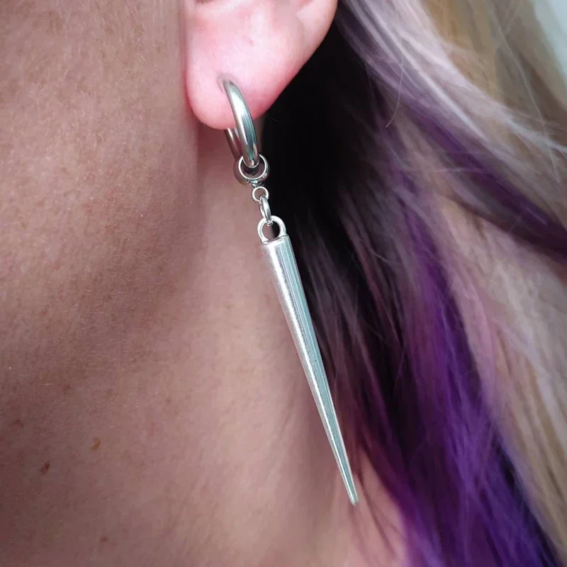 1pair Spike Huggie Hoop Earrings, Large Spike, Gothic Earrings, Punk, Emo, Alternative, Women's Earrings, Mens Jewelry