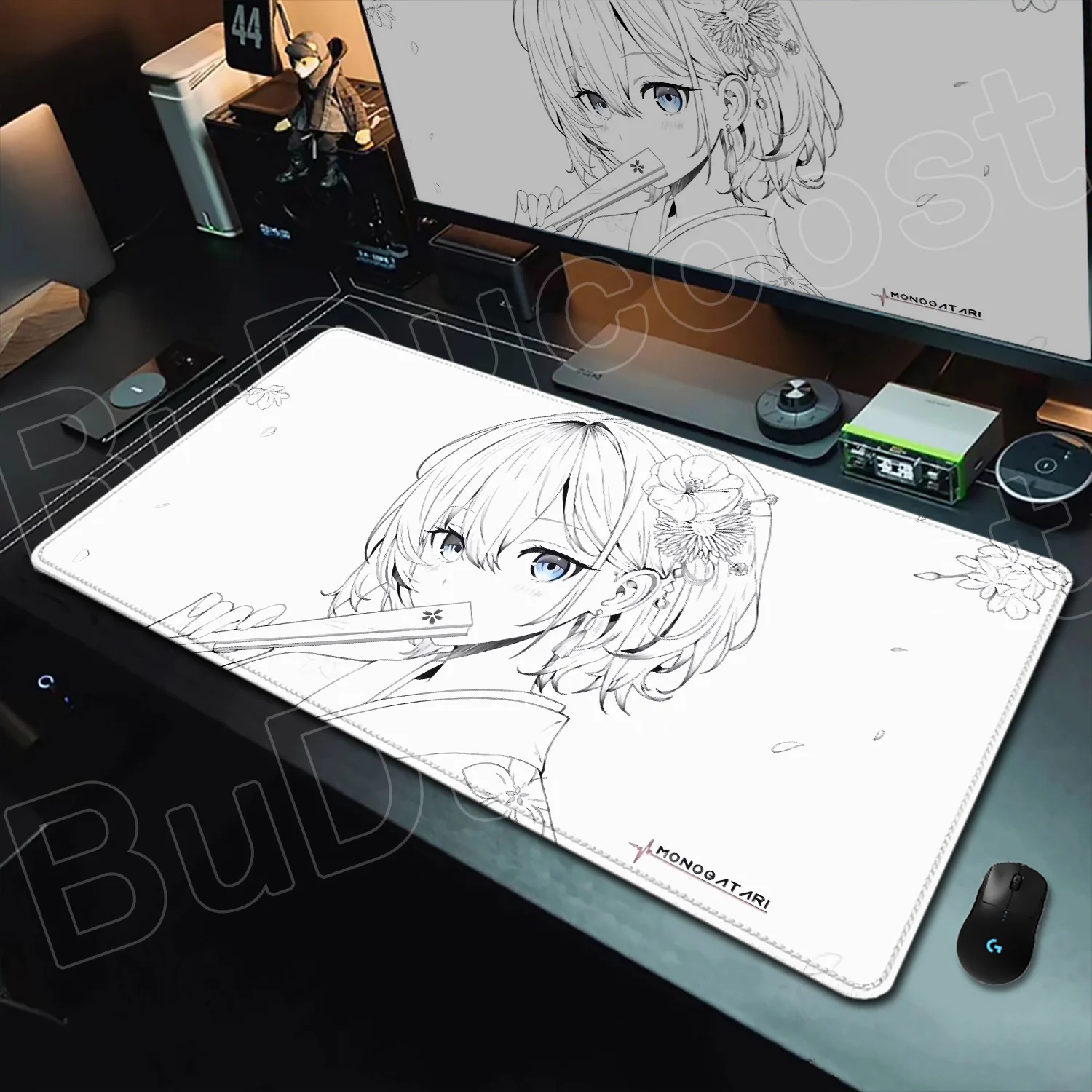 

Большой размер Monogatari Hanaya Коврик для мыши Нескользящий резиновый коврик Белый эскиз Аниме Килимок для киберспорта Игровой коврик для мыши Милая девушка Игровой коврик для мыши