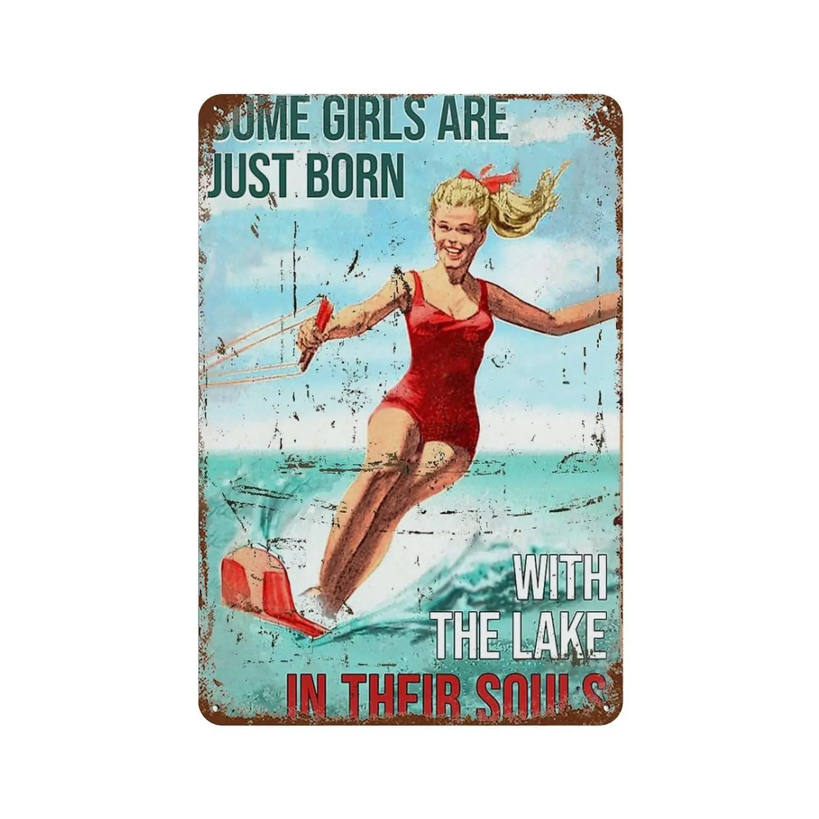 Vintage Tin Sign For Bedroom Ski Metal Sign Waterskiing Some Girls Are Just Born Tin Signs For Home Bedroom Wall Decor Gifts 8X1