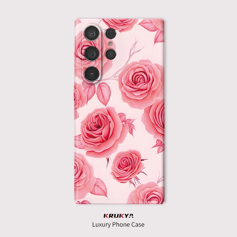 Floral Flower Print Phone Case For Samsung Galaxy S24 S21 S20 FE S23 Ultra S25 Plus S26+ S 26 Luxury Shockproof Acrylic Cover