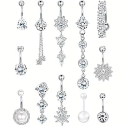 Drperfect 14G Belly Button Rings Dangle 316L Stainless Steel Belly Rings for Women Navel Piercing Jewelry