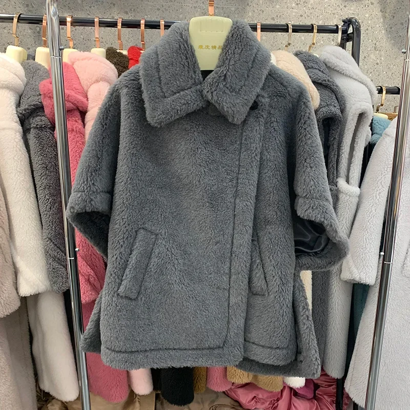 Chaqueta de lana de oveja para mujer, abrigo de piel de lana Real, ropa de calle de peluche para mujer, abrigo grueso y cálido, invierno, 2024