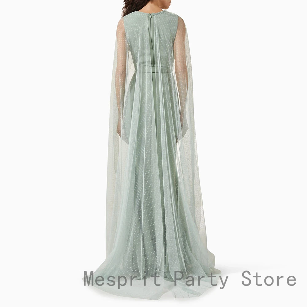 Aangepaste zeemeermin galajurk V-hals avondjurk Mouwloze formele feestjurk Vloerlengte Saoedi-jurk met Tule-sjaal