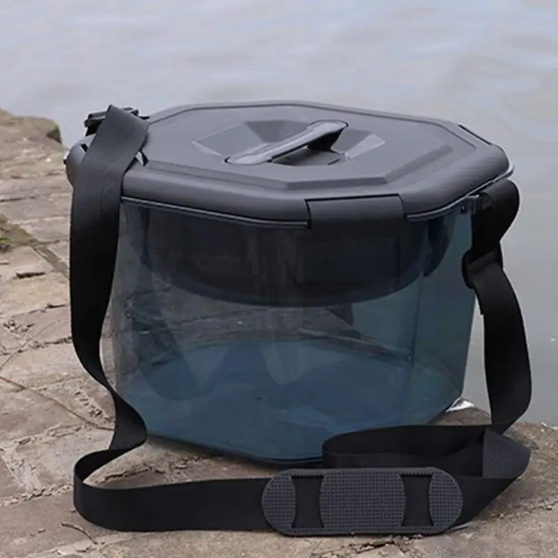 Fishing Bucket with Lid 5 Gallon Bait Tank Multi-functional Fishing Equipment with Shoulder Strap Handheld Live Bait Fishing