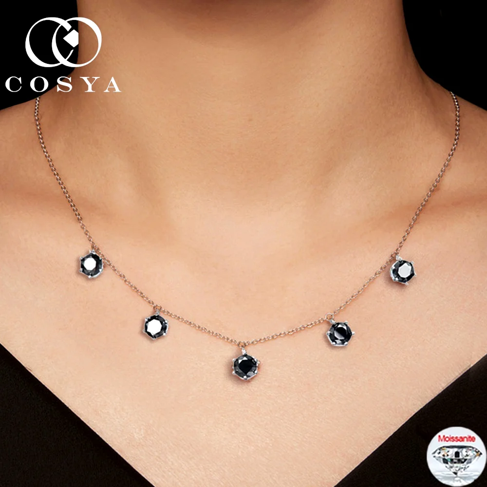 

COSYA 5mm/6.5mm Black Moissanite Necklace For Women 100% 925 Silver Certificate Lab Diamond Pendant NeckChain Party Jewelry Gift