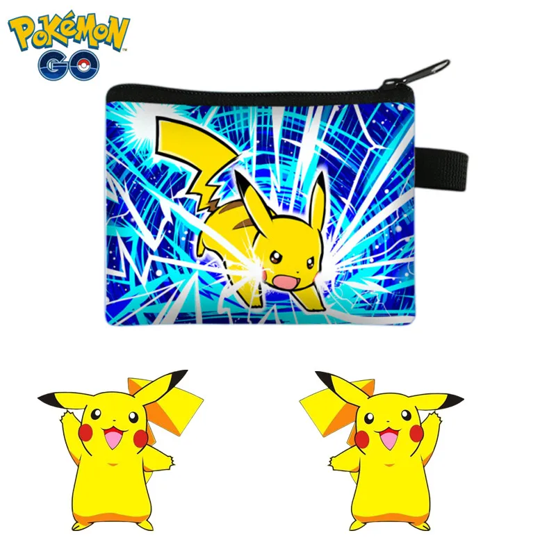 Anime Figure Pikachu Kids Cartoon Coin Purse Pikachu Printed Coin Key Storage Bag PU Wallet Portable Card Holder Clutch gifts