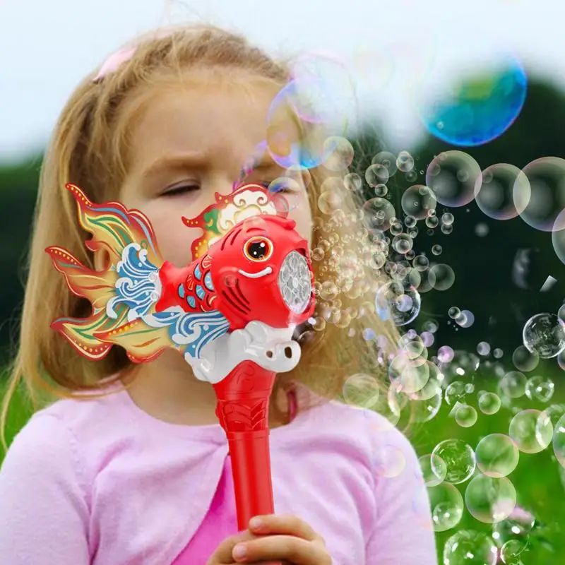 Light up Bubble Wand Carp Handheld Bubble Maker with Lights and Sounds Automatic Portable New Year Bubble Machine for Spring