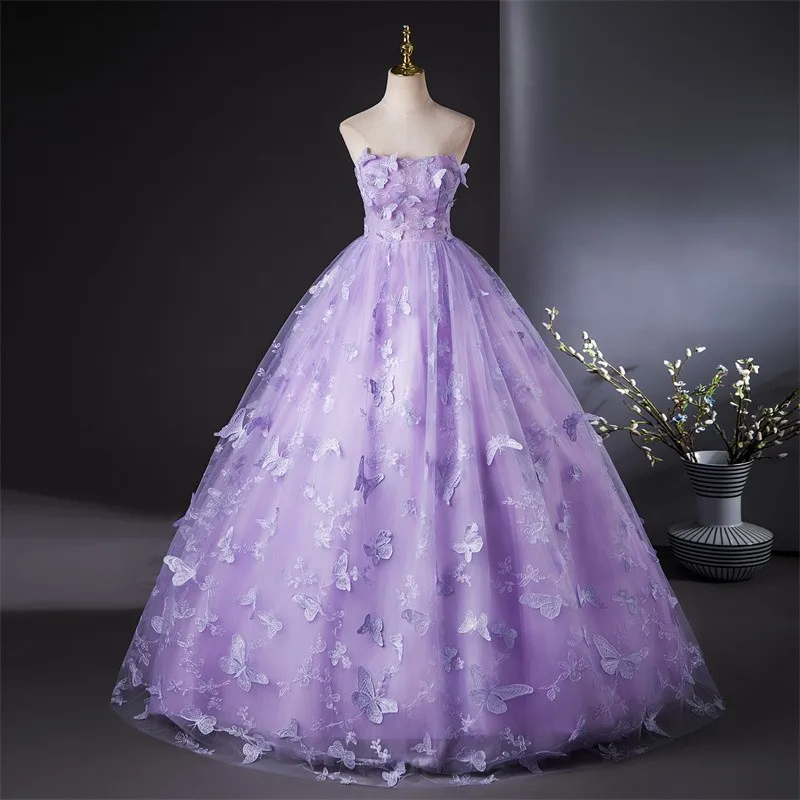 

Butterfly Embroidery Strapless Party Dress Luxury 15 Quinceanera Dresses Sweet Lace Ball Gown Custom Color for Girls 2026 New