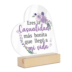 Putuo Decor 1pc Spanish Heart Shaped Acrylic Sign Wooden Base Table Decor, Decoration for Home Farmhouse Fireplace Bedroom