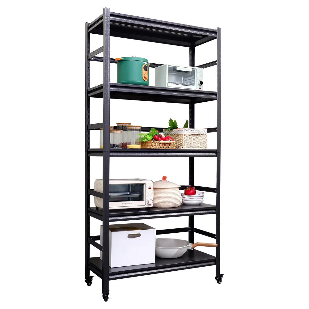 63"H Storage Shelves - Heavy Duty Metal Shelving Unit Adjustable 5-Tier Pantry with Wheels