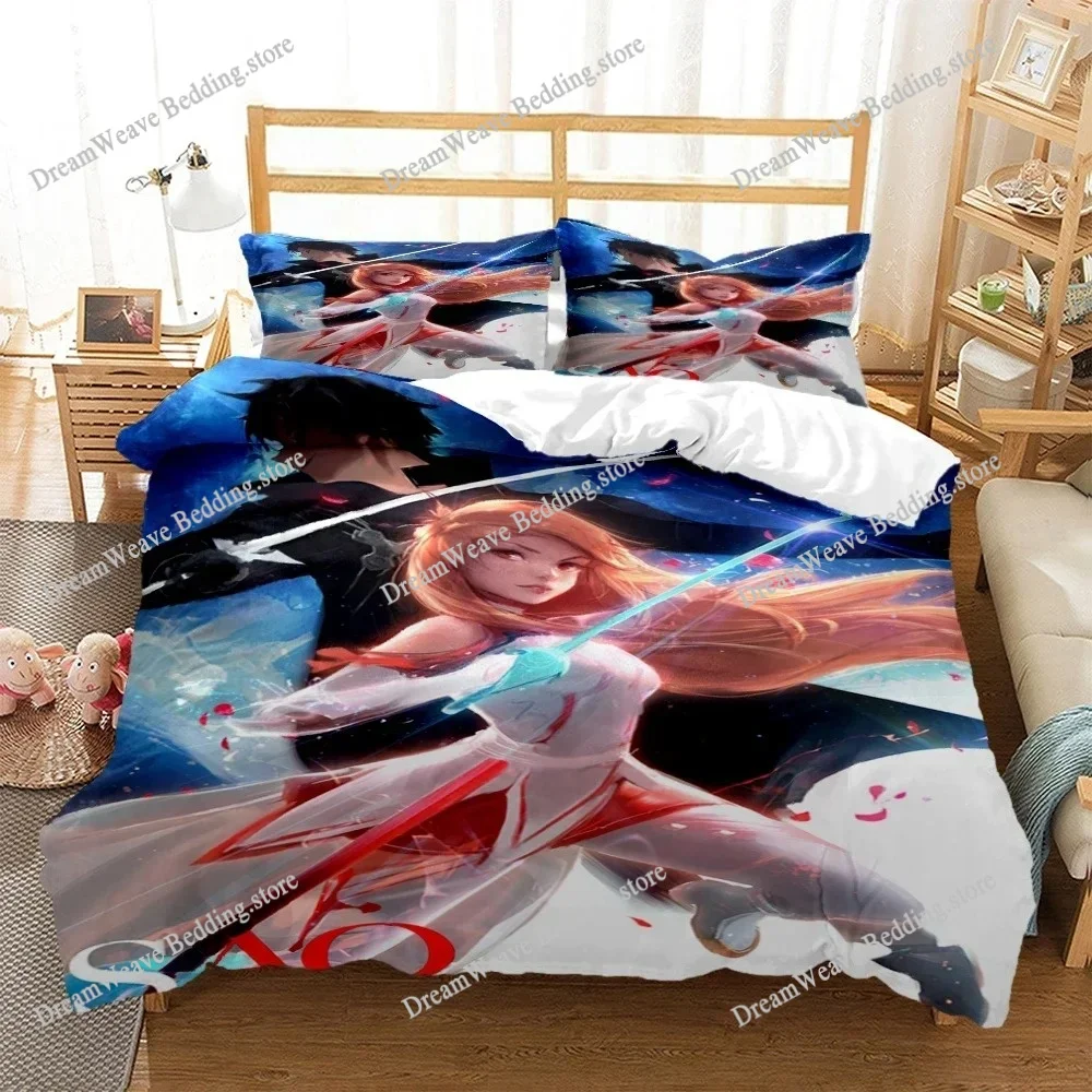 

SAO Anime Art Print Bedding Set Fashion Article Boys Or Adults For Beds Quilt Covers Pillowcases Bedding Set Home Textileextile