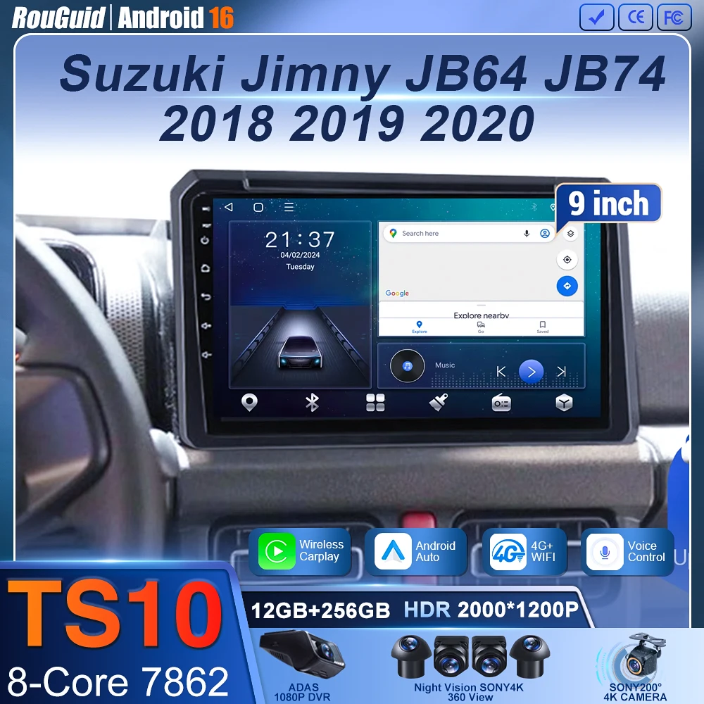 Android 16 For Suzuki Jimny JB64 JB74 2018 2019 2020 Antoradio 2 Din Car Multimedia Stereo Player GPS Navigation Wifi DSP 9 Inch