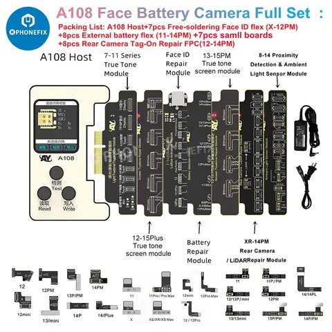 AY A108 BOX iPhone X-15ProMax 도트 매트릭스 프로젝터 용 페이스 ID 프로그래머 읽기 쓰기 트루 톤 수정 배터리 상태 데이터 변경