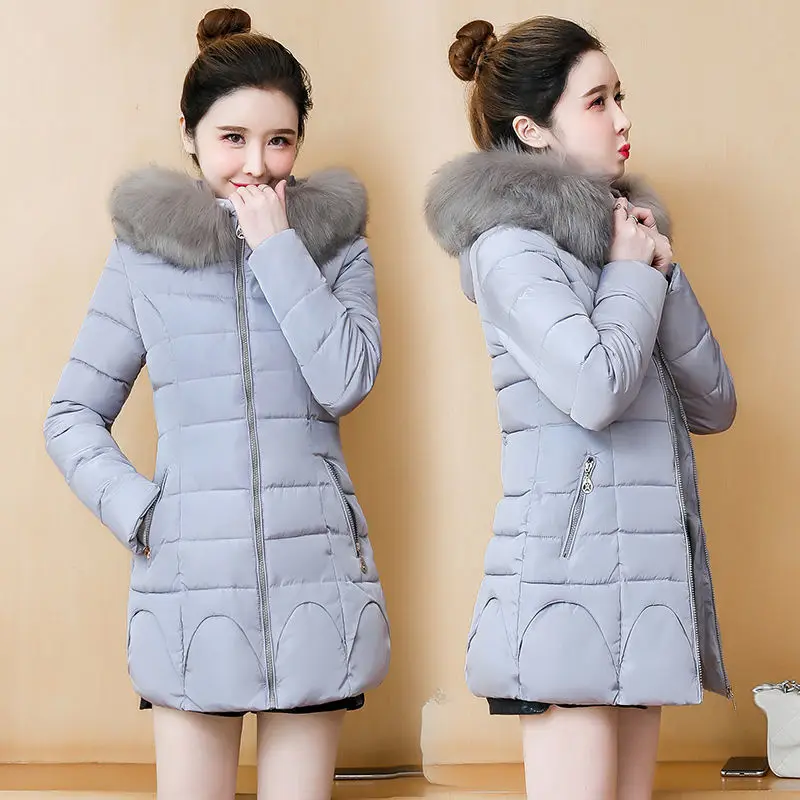 Ladies Winter Coat Women Down Cotton Fur Collar Hooded Jacket Woman Casual Warm Outerwear Jackets Female Girls Clothes 1199