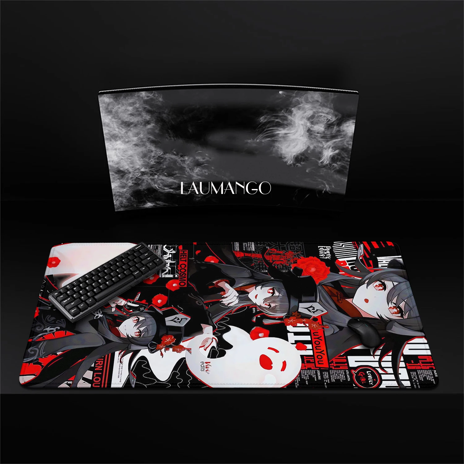 Pc Accessories Anime Girl HUTAO Ghost Black White Deskmat Extended Pad Keyboard Mat Mouse Carpet Kawaii Desk Accessories Mats