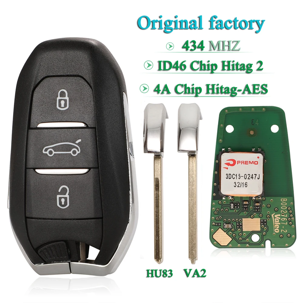 jingyuqin Original For Citroen C4 C4L DS4 DS5 Peugeot 308 408 508 5008 Remote Key 434Mhz ID46 Hitag2 4A Hitag-AES Keyless Go