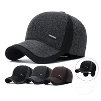 New Warm Mens Winter Wool Baseball Cap Ear Flaps Brand Snapback Hats Thicken Cotton Fitted Cap Gorra Hombre Trucker Cap