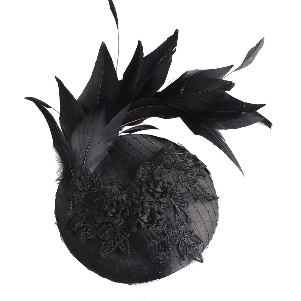 Elegant Satin Lace Feather Women's Hair Clip Wedding Church Occasion Headwear Formal Party Accessory for Females