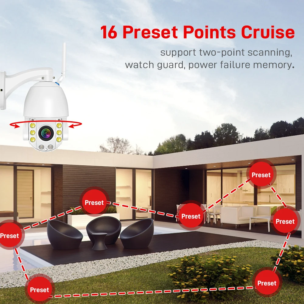 4K 8MP WiFi Security Camera Outdoor 50X Zoom 120M IR Distance PTZ Video IP Cam Auto Tracking Metal Shell Waterproof Surveillance