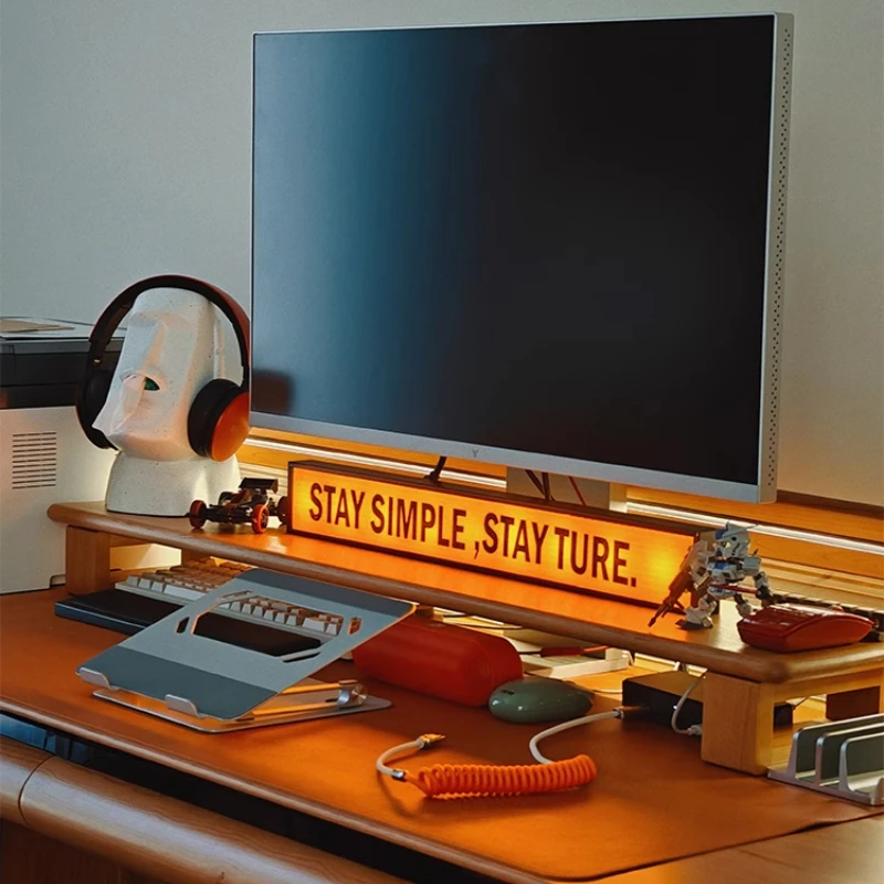Desktop Display Stand North American Cherry Wood Computer Desks Solid Wood Monitor Base Classic Desk Heighten Notebook Holder - Image 3
