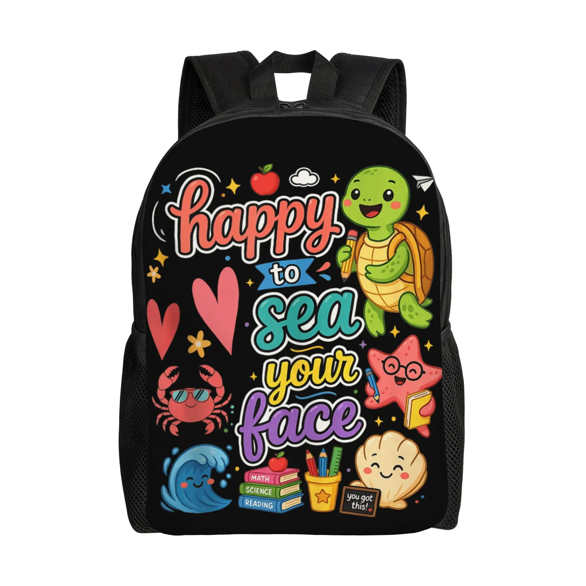 Happy to Sea Your Face Teacher Back to School Ocean Funny Backpack  Girl Polyester Trekking Backpacks Breathable Bags Rucksack