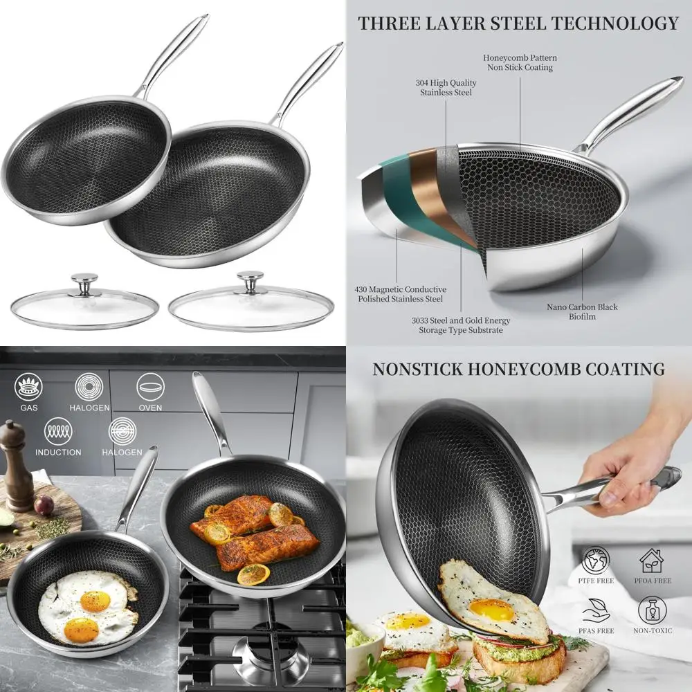 

Набор сковородок с антипригарным сотовым покрытием, 10- и 12-дюймовые сковороды с крышкой, крутая ручка, идеально подходит для приготовления пищи