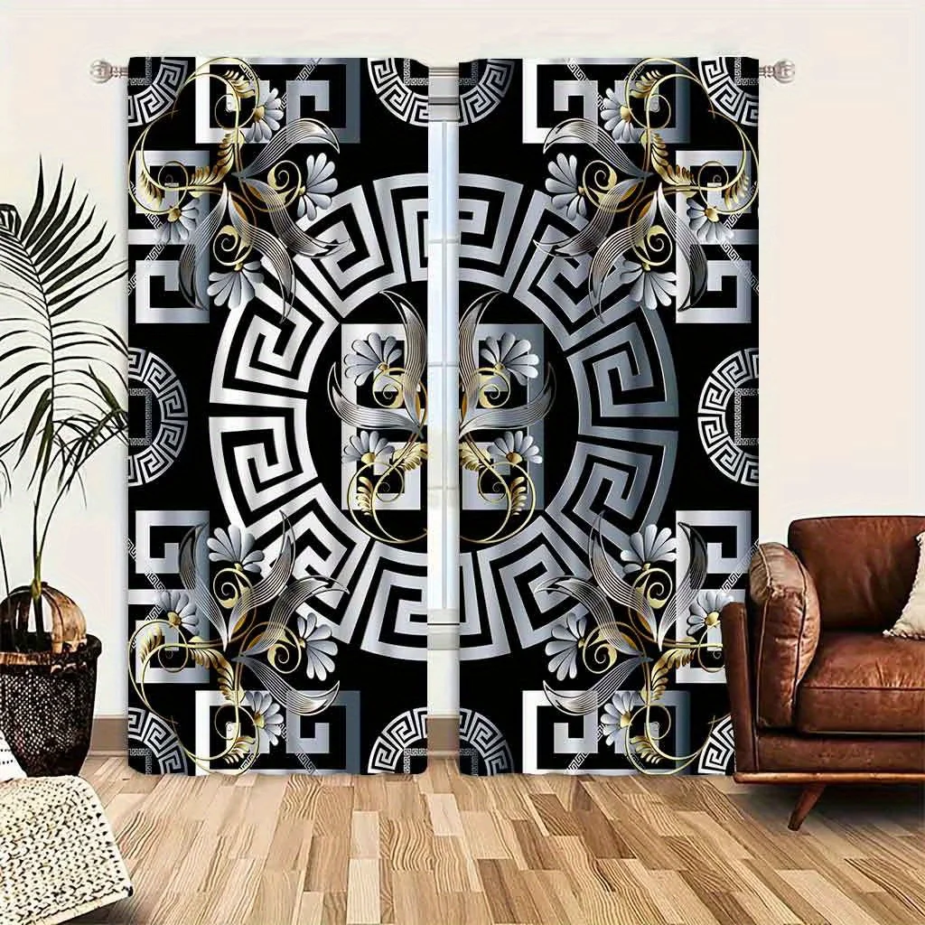 

Elegant Geometric Print Curtains Bohemian Style for Living Room and Bedroom Easy to Maintain Easy to Hang for Bath Living Room