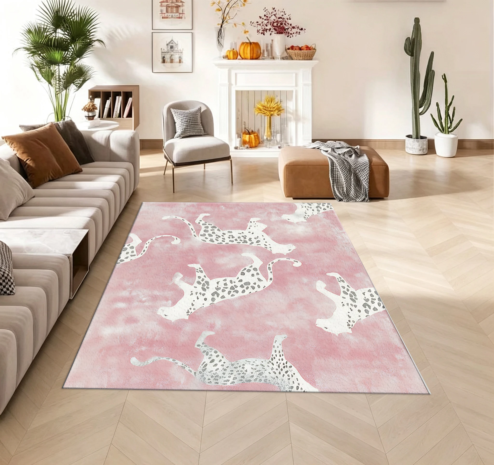 Pink Tie-Dye White Leopard Print Carpet Animal Pattern Floor Mat Home Carpet