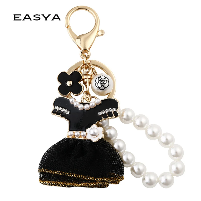 Black Pearl keychain For Woman Skirt Key Rings Key Holder Trendy Jewelry Bag Accessories Gift