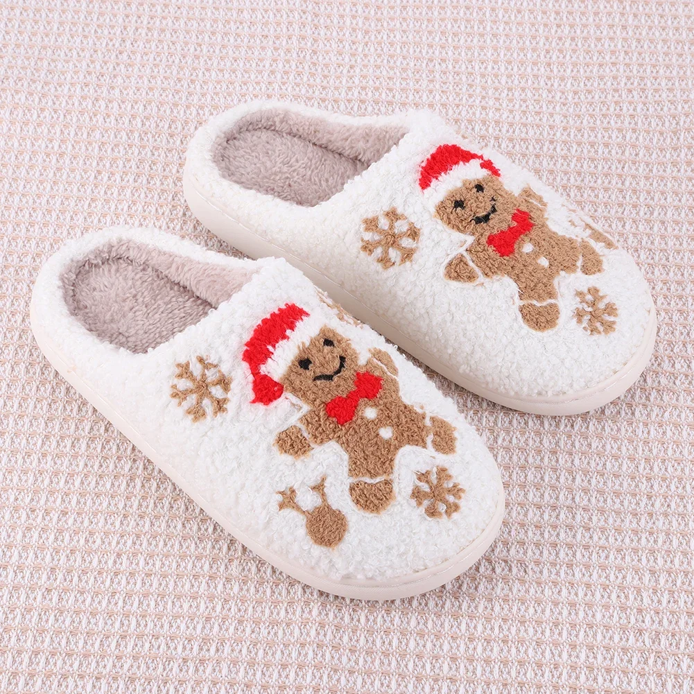 Winter Women Fluffy Slippers for Indoor Christmas Gingerbread Slippers Female Male Home Thermal Slippers Comfortable Footwear