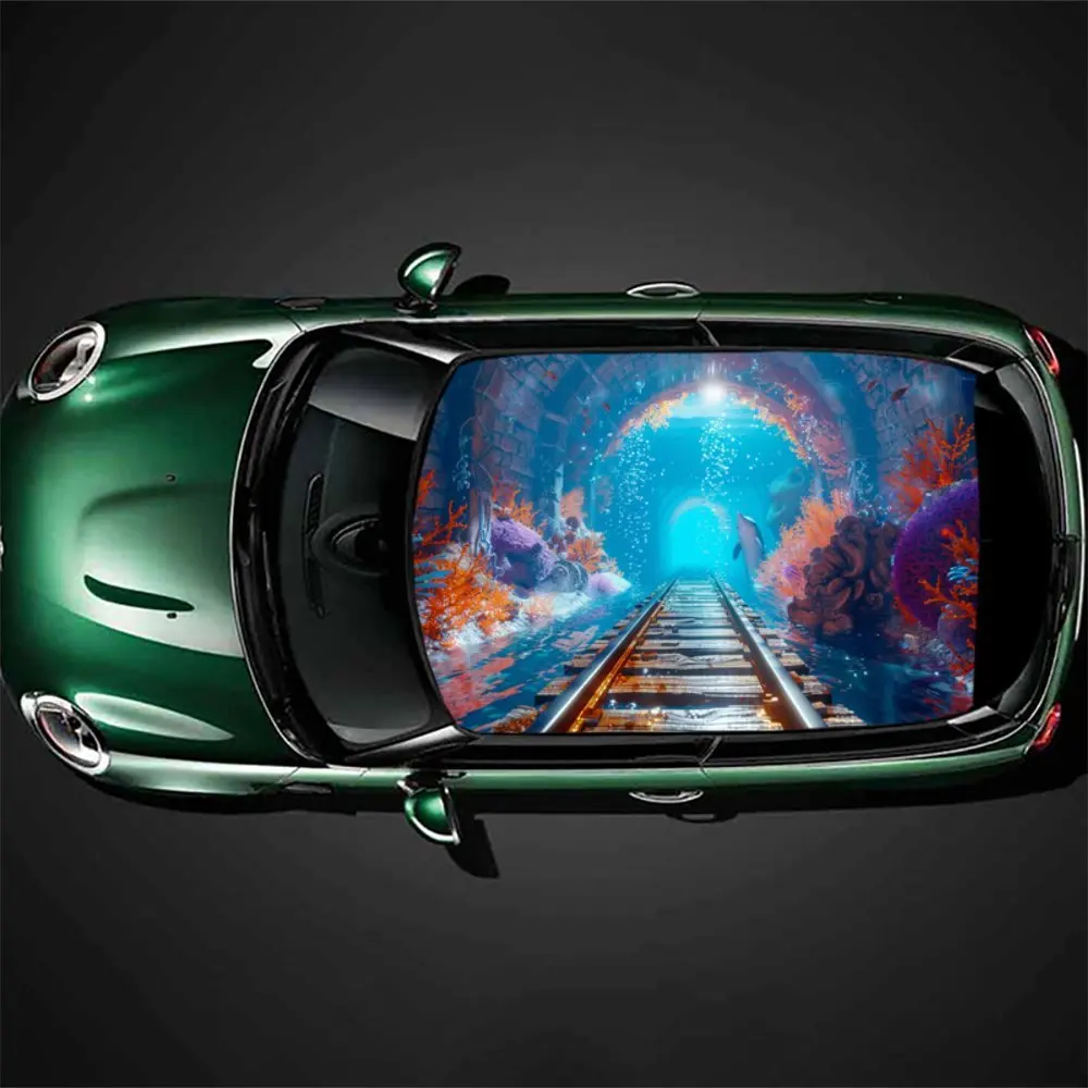 

Underwater World Dolphin，Car Vinyl Wraps, Premium PVC Car Roof Decals, SUV and Van Racing Stickers, Easy Install Auto Exterior A