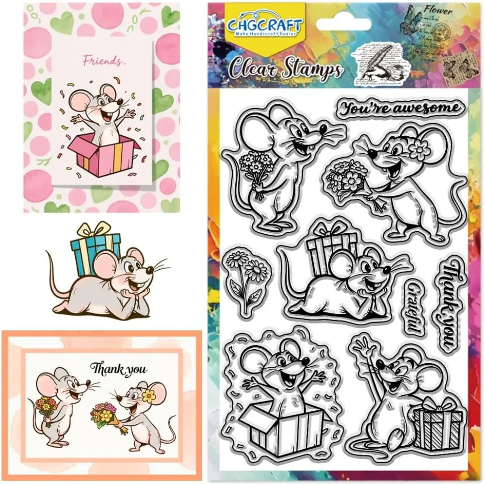 Lustige Maus-Stempel, klare Stempel, Wörter, Danke, transparenter Stempel, Blumen, transparente Silikon-Stempel, Siegel für DIY-Scrapbooking-Foto