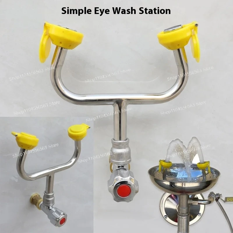 304 Stainless Steel Laboratory Faucet Dual Outlet Wall Mounted Eyewash Station for Safety Emergency Industrial Use