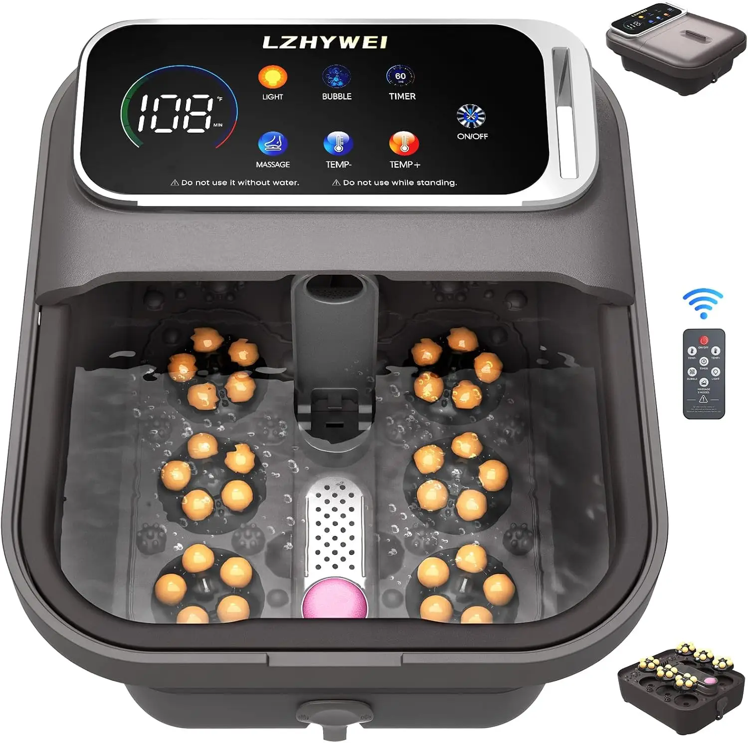 Collapsible Foot Spa with Heat, Electric Foot Bath Massager with Color Touchscreen, 30 Motorized Shiatsu Massage Balls, Temp Con