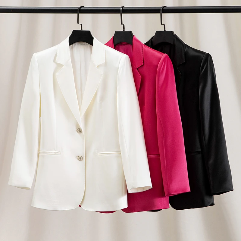 

Ele Red Dragon Fruit Color Wide Tailored Jaet Women's Spring Autumn Luxury Faion Sweet Sle Single Button Long Sve