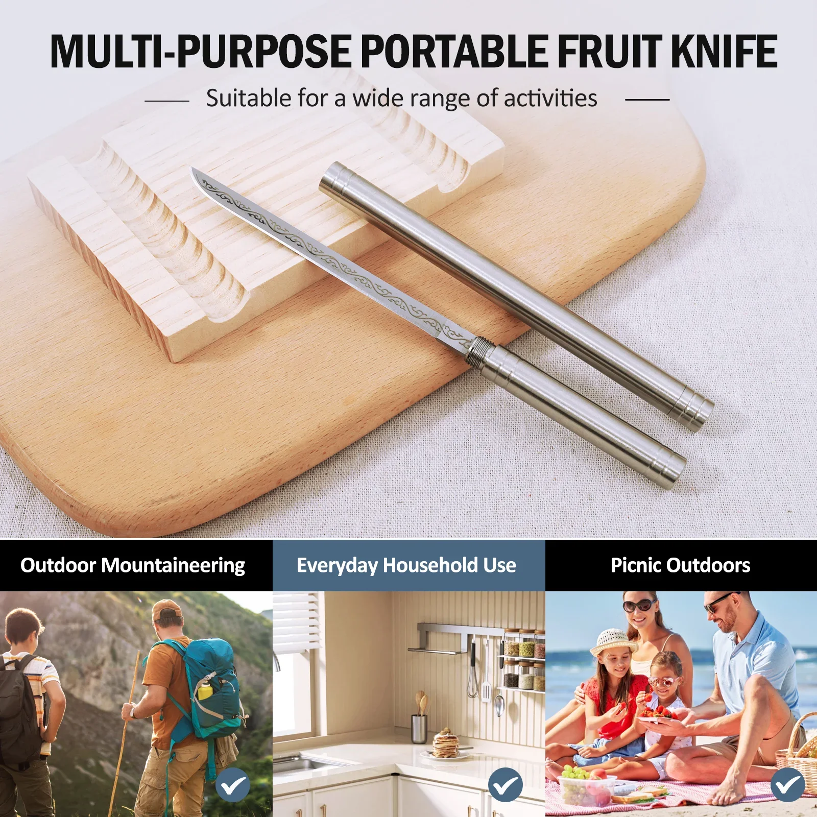 1/2Pc Outdoor Portable Fruit Knife with Sheath Multipurpose Fruit Cutter Ergonomic Handle Outside Fruit Knife Compact Fruit Tool image 5