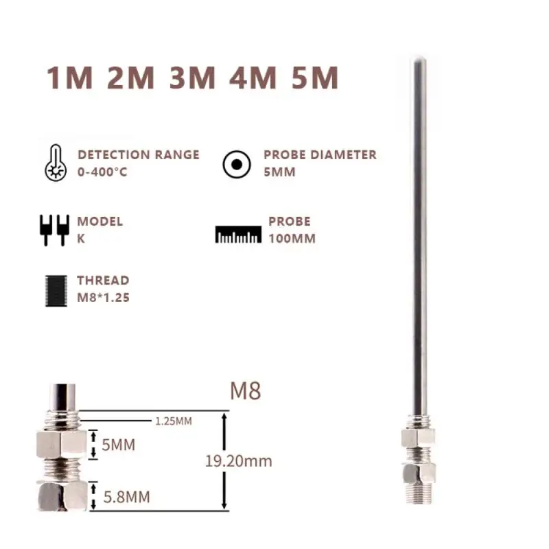 Generic New 3 Meter High Temperature -100~1250 C Thermocouple K Type 100mm Probe Sensors