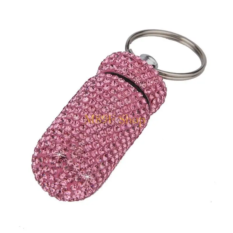 M89F Elegant Rhinestones Pills Keychain Holder for Convenient Travel Use