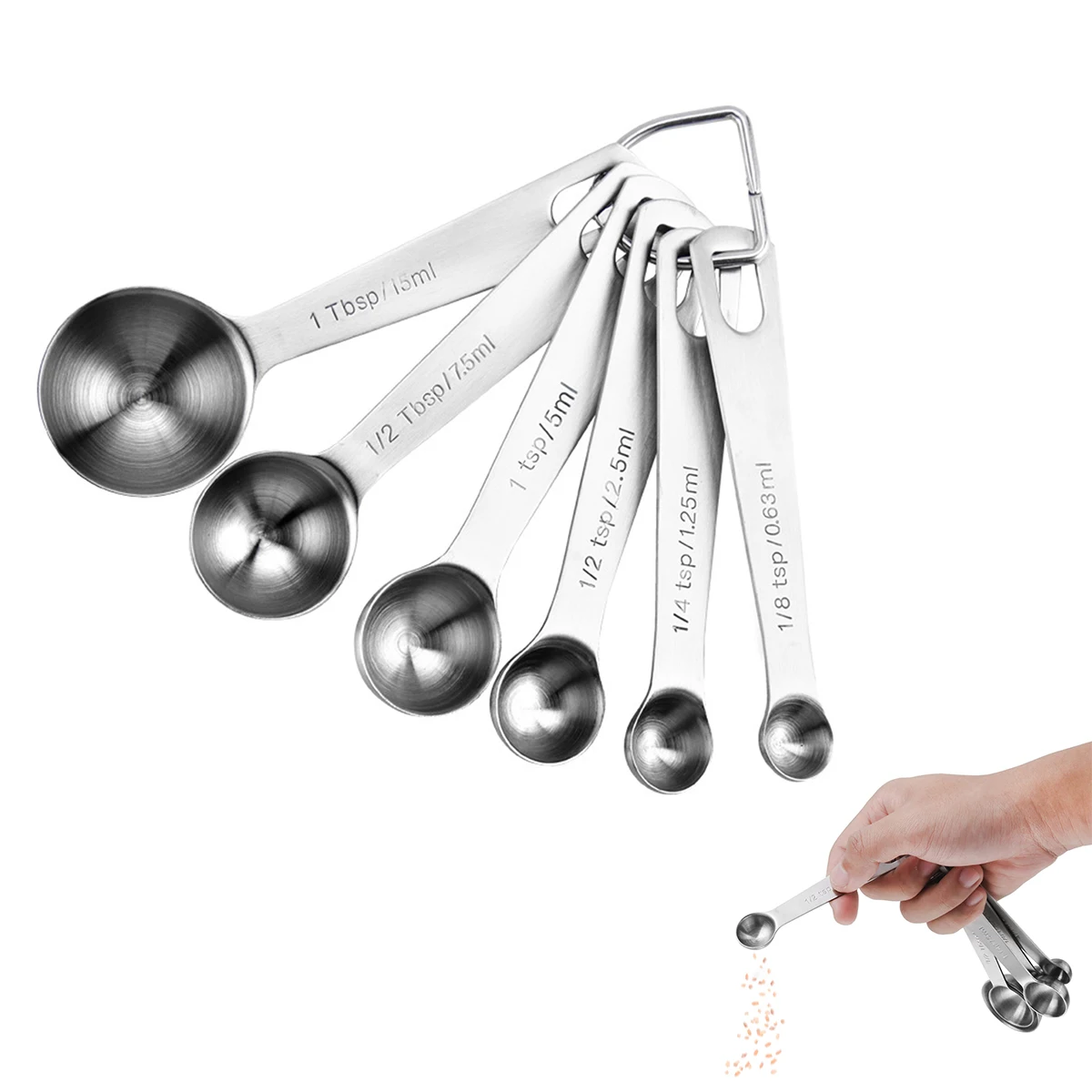 

6-пакет мерных ложок из нержавеющей стали, толстые кухонные принадлежности, большая ложка, маленькая ложка, жидкие приправы для кофе, компактное хранение