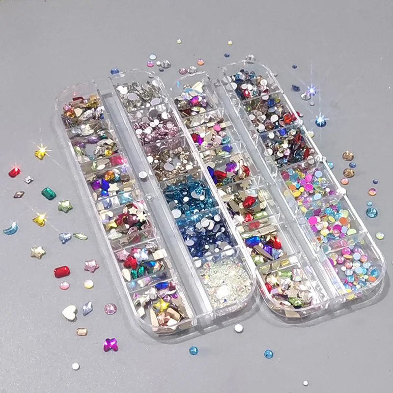 12 Grids Box Set Mix Color Mini Rhinestone And Small Round Diamond Combination For DIY Nail Art Accessories Crystals