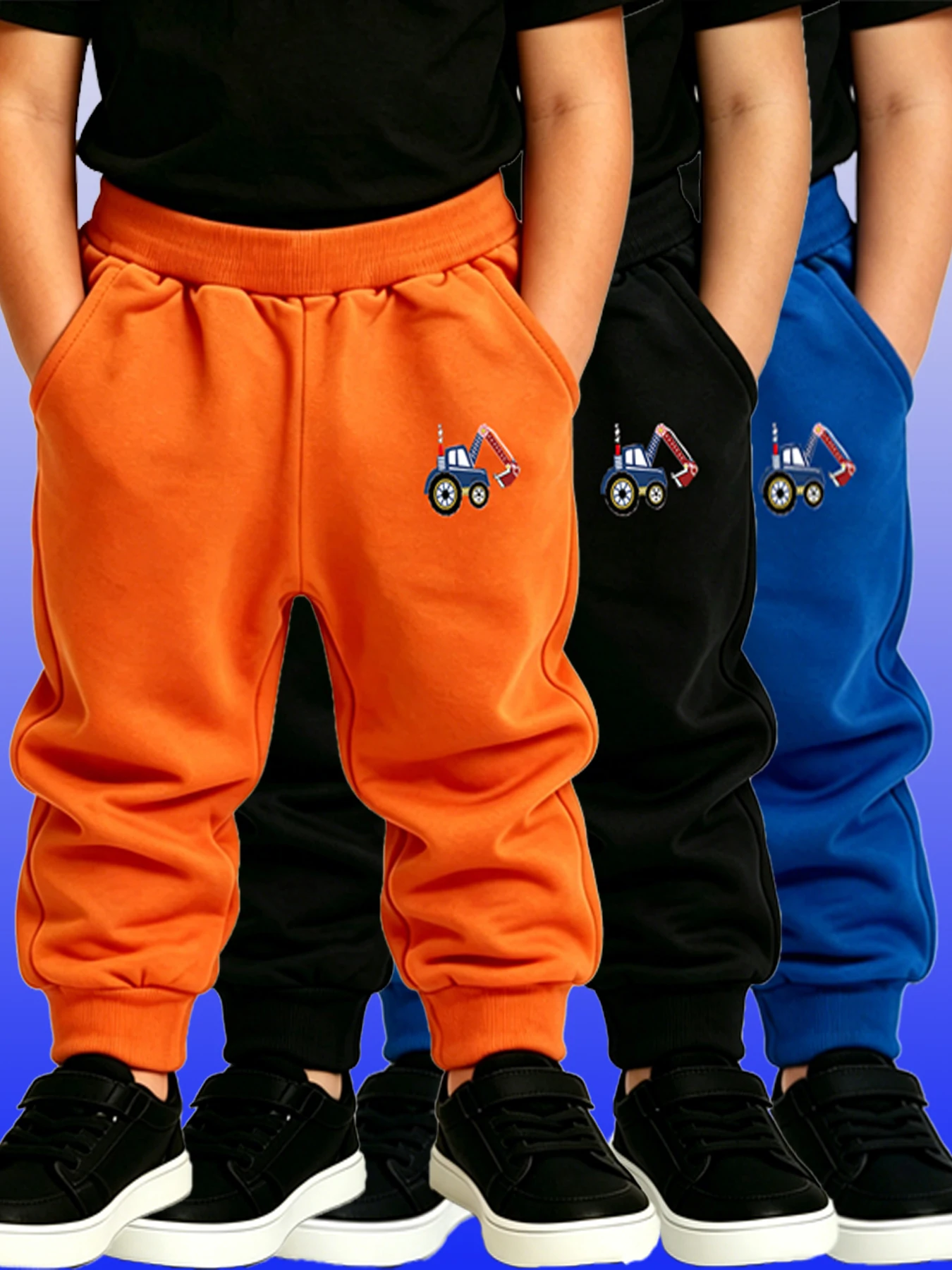 3PCS Kids Boys Excavator Print Sweatpants Elastic Waist Jogger Pants With Pockets Toddler Casual Sports Hot Children's Trousers