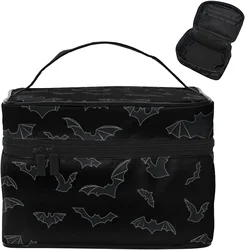 Goth Travel Makeup Bag Black Bats Cosmetic Bags Large Make up Organizer Portable Toiletry Bags Train Cases for Women Teen Girls