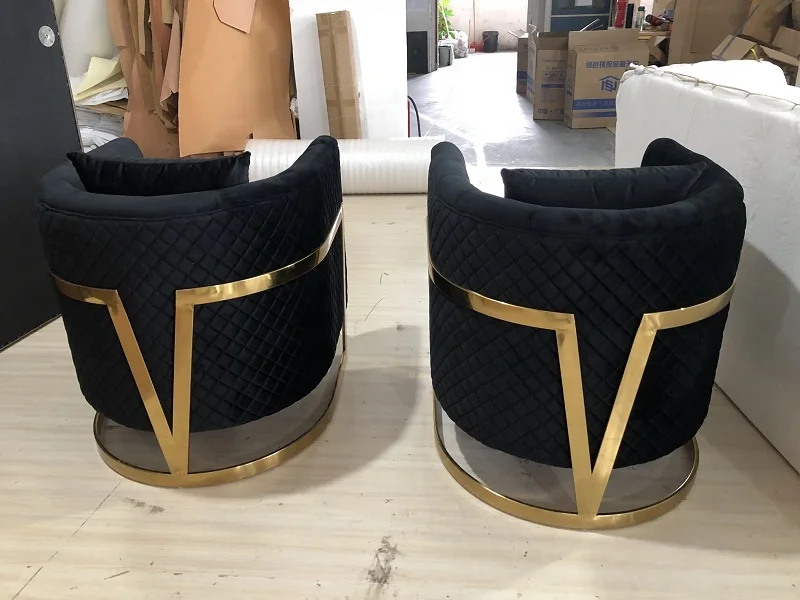 Modern Velvet Upholster Accent Chair with V Shaped Gold Stainless Steel frame for hotel home living room lounge chair