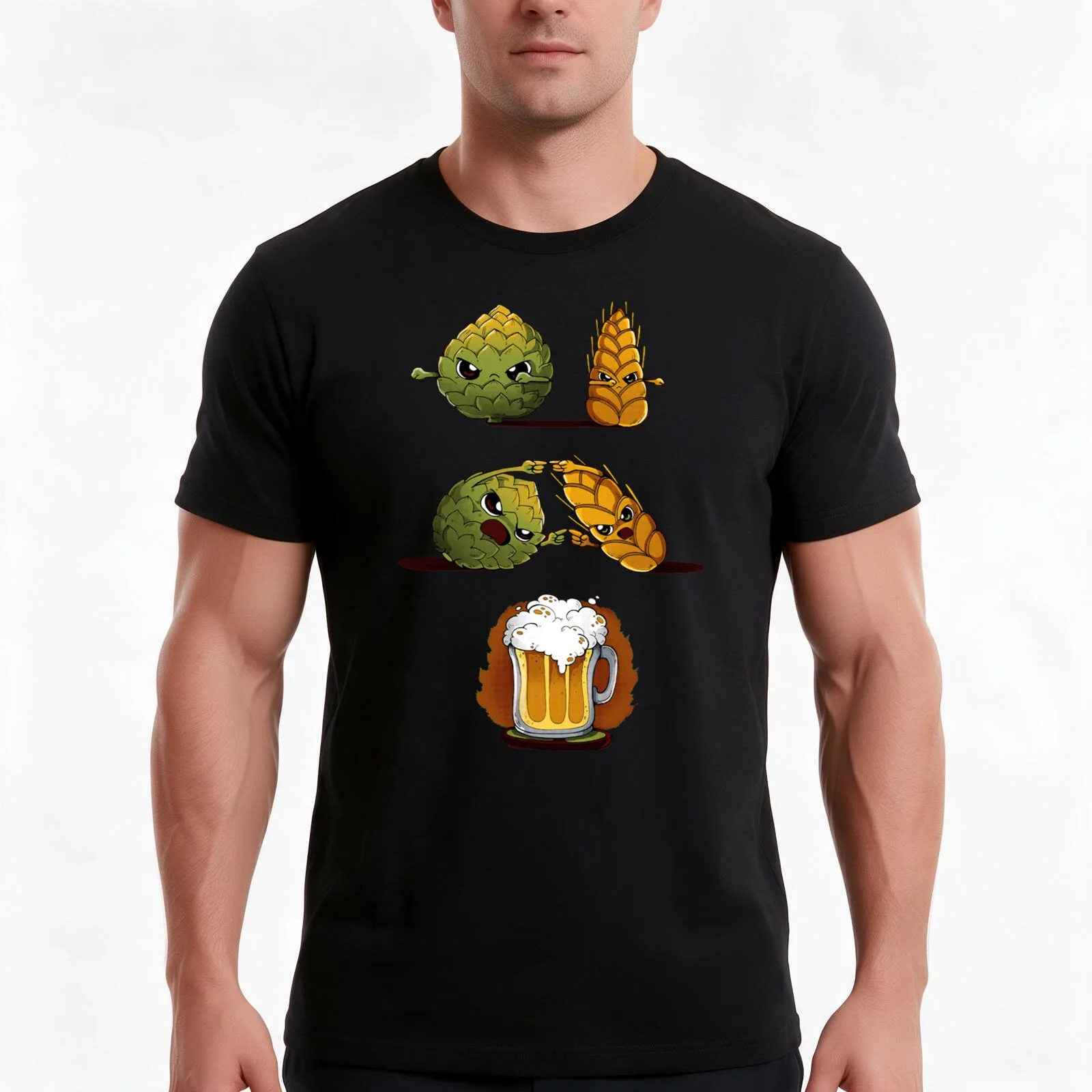 Fusion of beer T-Shirt Summer Casual Cotton Tee Oversized Streetwear Tops Vintage Graphic Print Loose Fit Short Sleeve