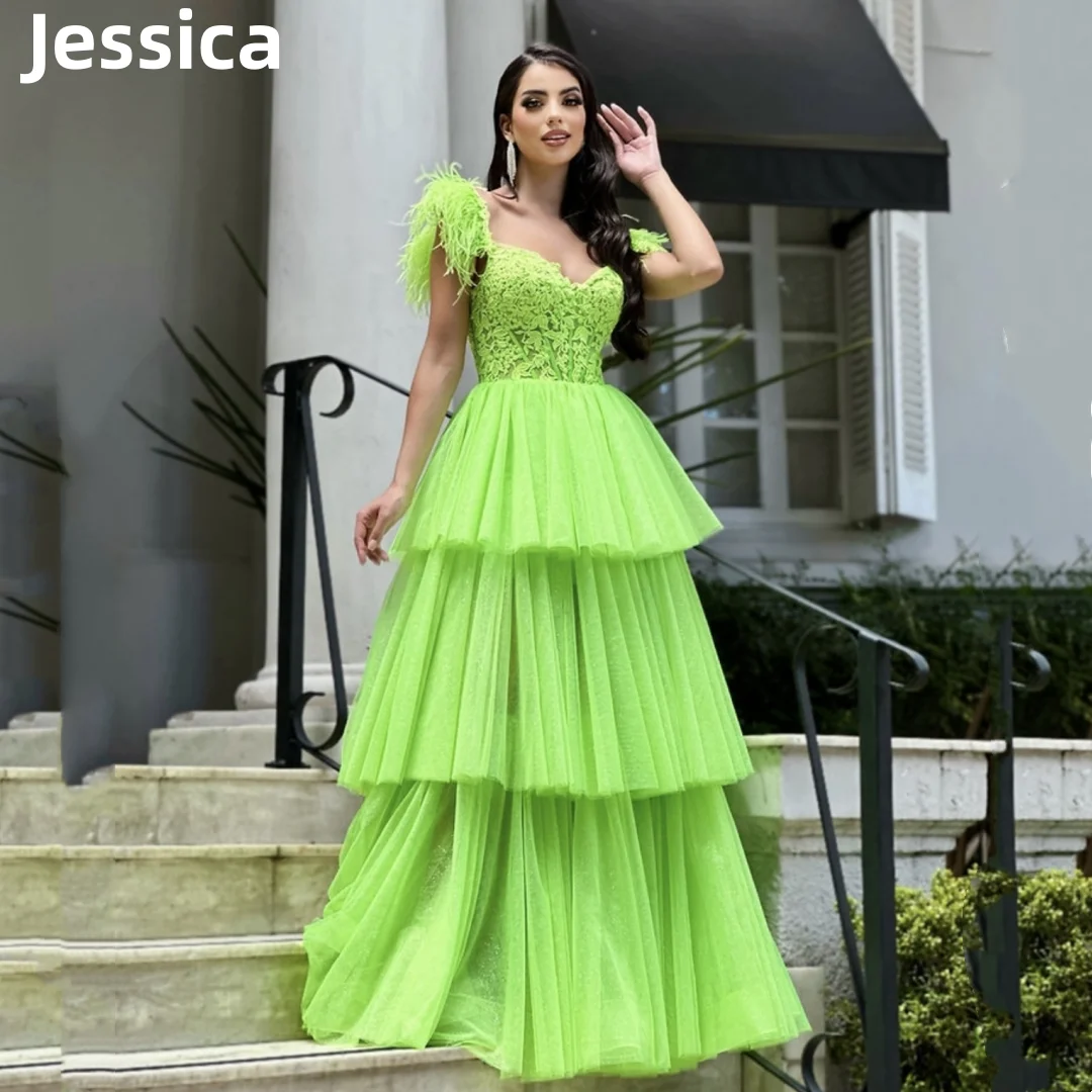 

Jessica Green A-shaped Prom Dress Luxurious Feather Embroidery Evening Dresses Formal Occasions Princess Graduate Party Dress