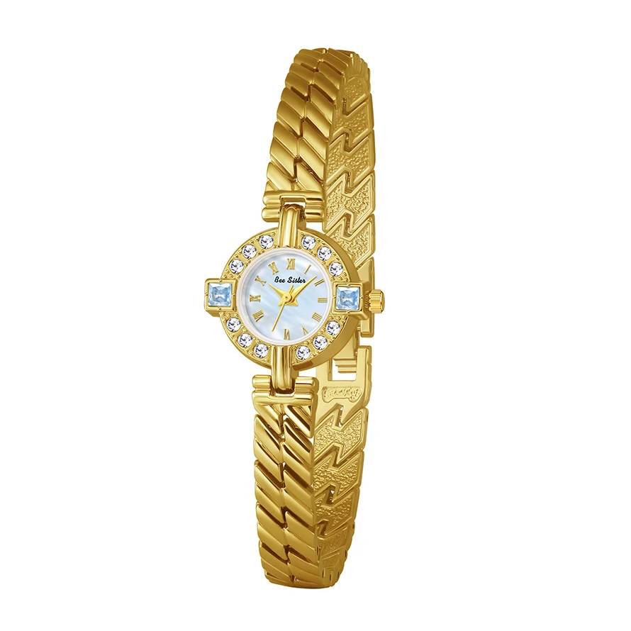 Luxury Woman Watch French Vintage Crystal & Ruby Decor Shell Dial Gold Bracelet Watches Elegant Jewelry Dress Ladies Watch Gift