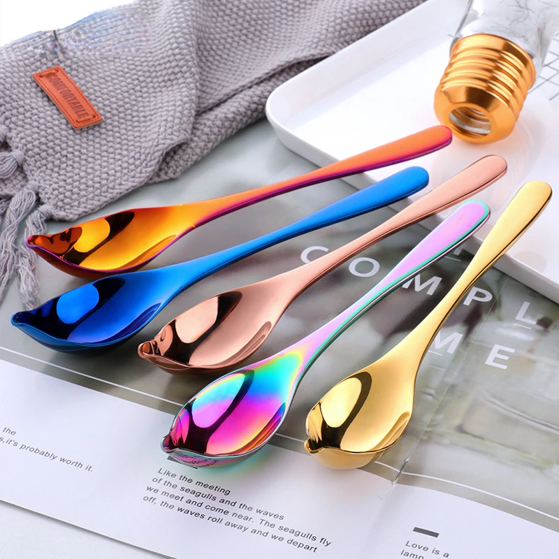 Stainless Steel Long Handle Duck Mouth Sauce Spoon Scoop Tableware Cooking Tool Coffee  Chef Mini Cake Decoration Pencil