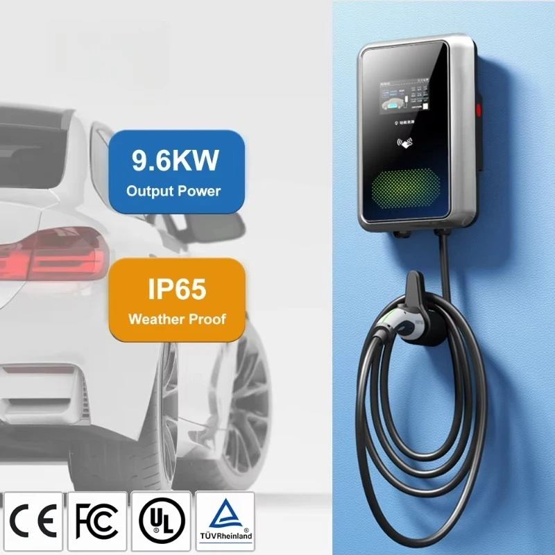 New AC EV Charger 9.6kW 32A CE&FCC Certified IP65 -30~+50 for Home Garage Type 2 Plug Auto/Card Control Global S03 Model