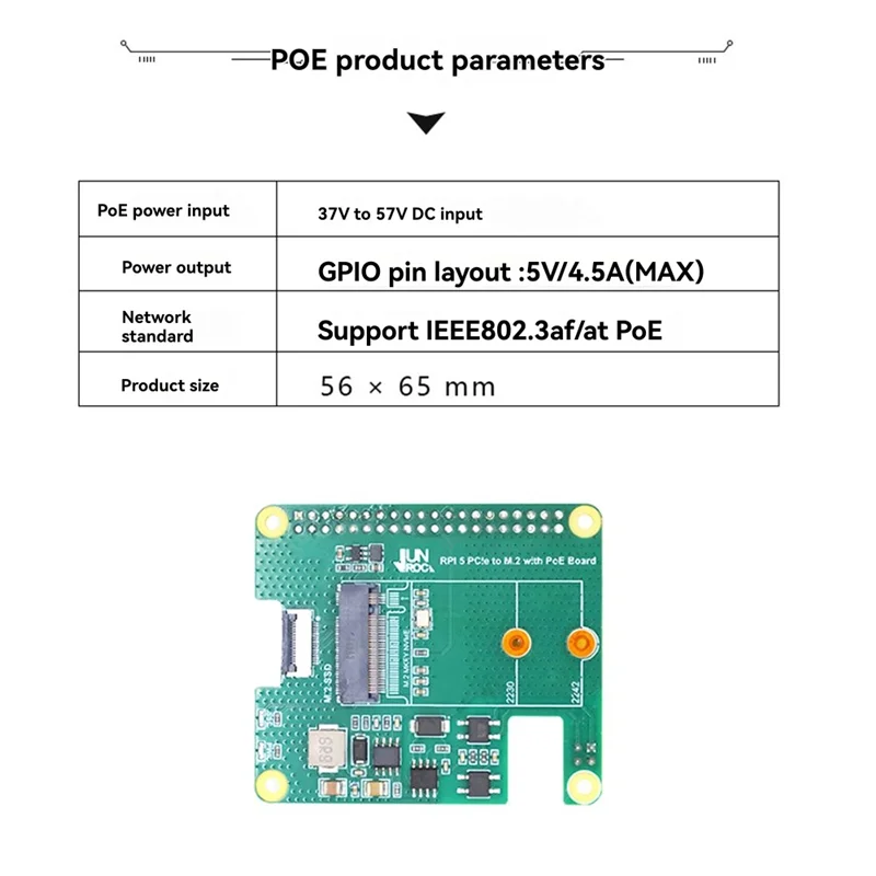 For Raspberry Pi 5 Pcie To M.2 Interface With Poe Ethernet Power Supply Expansion Board Nvme Protocol HAT+
