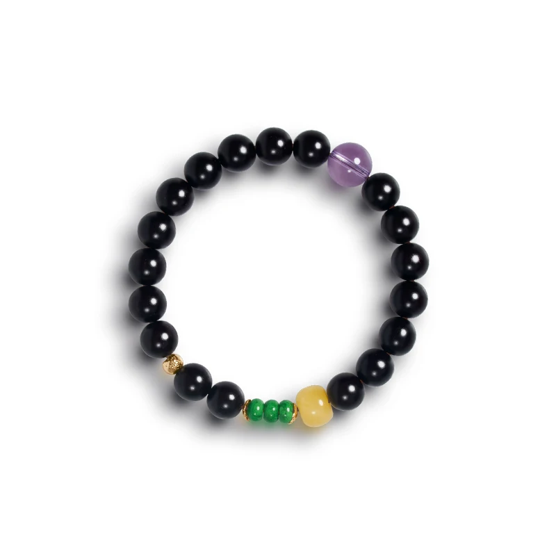 

Women Healing Bracelet New Style Natural Rosewood Beads with Beeswax Amethyst Serpentine Round Beads Meditation Wealth Luck